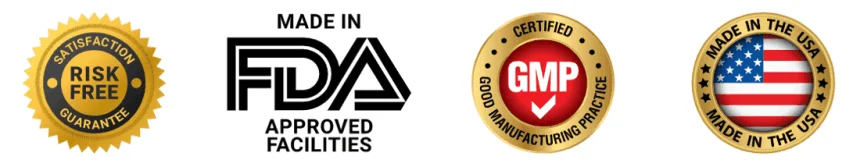 Certification badges for ReviTag : GMP certified, FDA registered, made in USA, non-GMO, natural ingredients